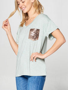 Plus size Mint V Neck Glitter Top