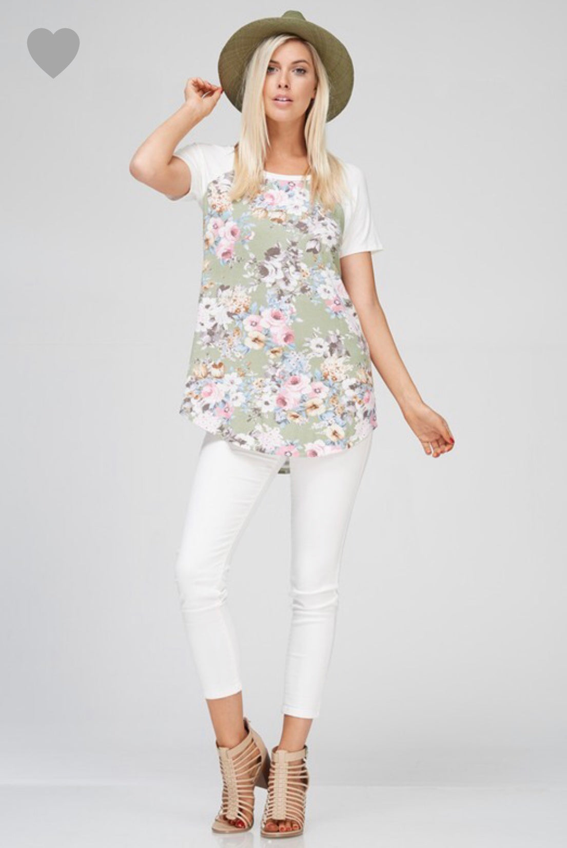 Light Olive Green Floral Top