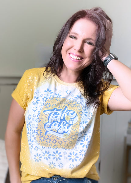 Take it easy yellow bleach tee