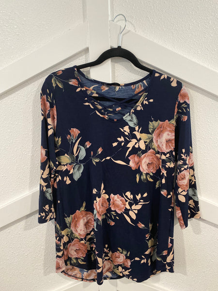 Navy Floral Criss Cross Top