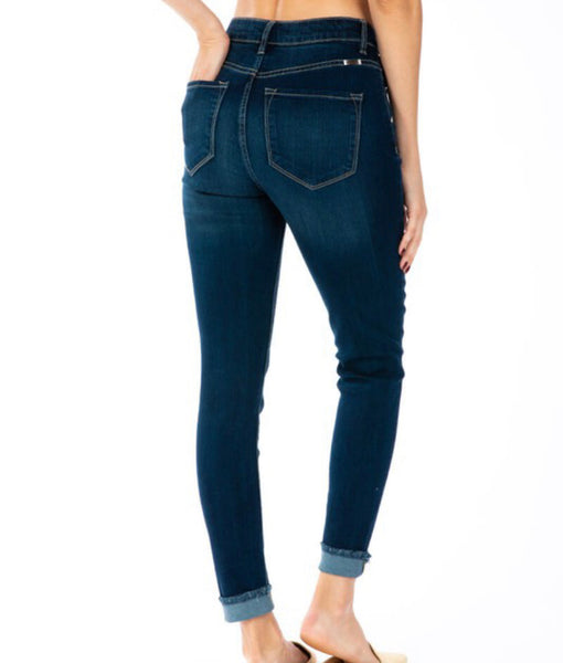 Medium wash rolled cuff button fly kancan jeans