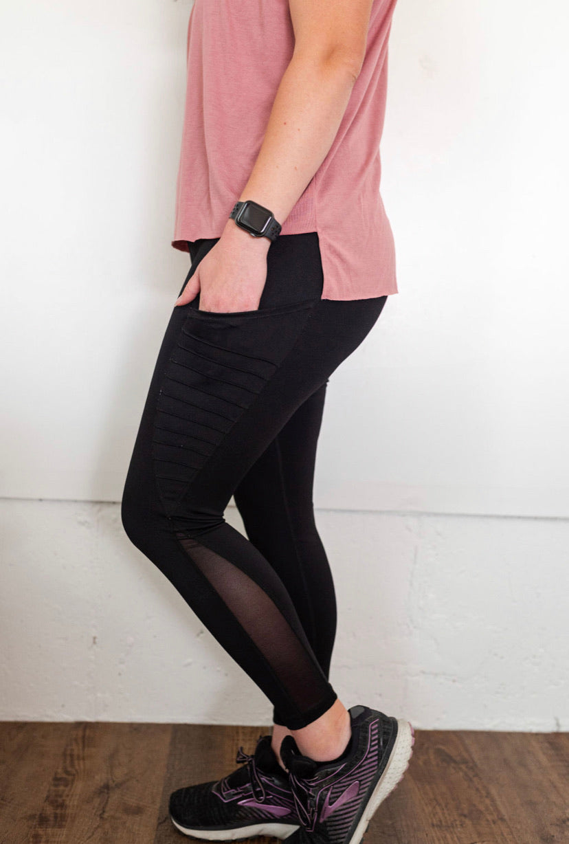 Moto exercise leggings with pockets