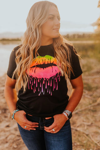 Neon lip drip graphic tee