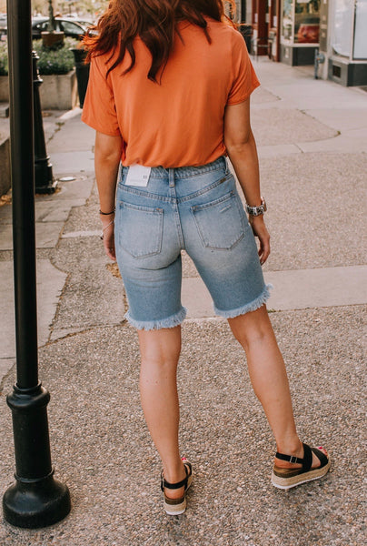 Light Wash Medium Length Kan Can Shorts