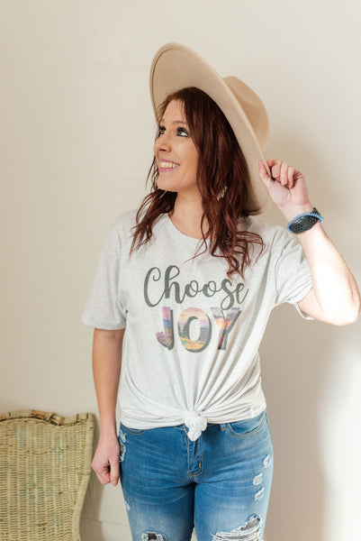 White fleck Choose Joy graphic tee