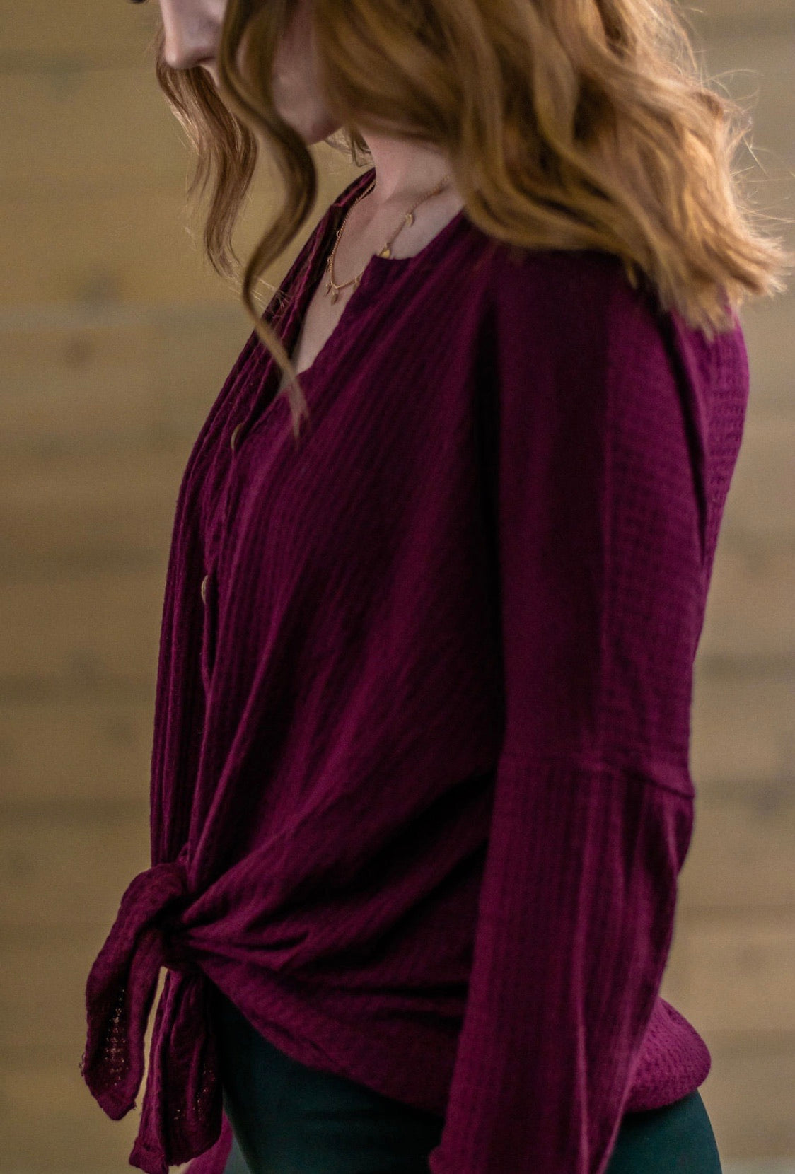 Button Waffle Knit Top