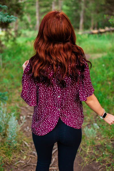 Burgundy Polka Dot Top