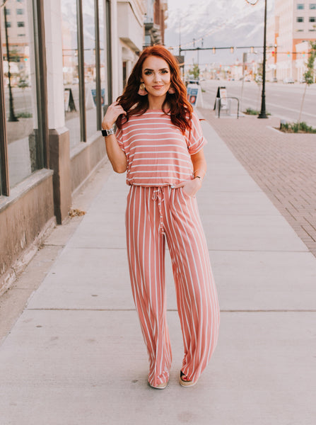 Plus Size Pink Striped Jumpsuit