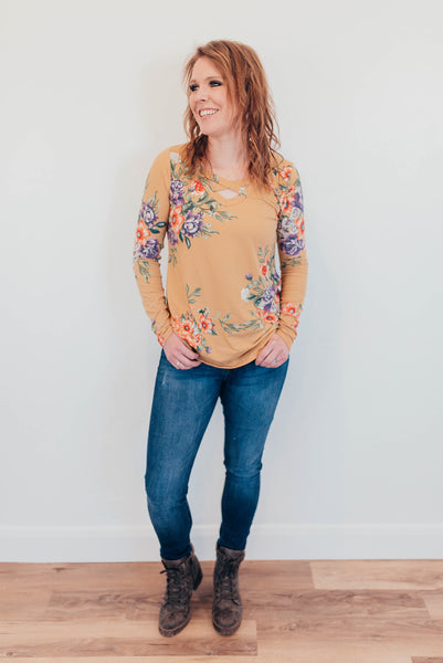 Dark mustard floral criss cross shirt