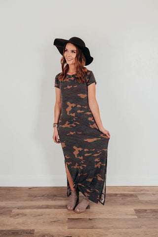 Camo Maxi Slit Dress