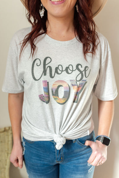 White fleck Choose Joy graphic tee