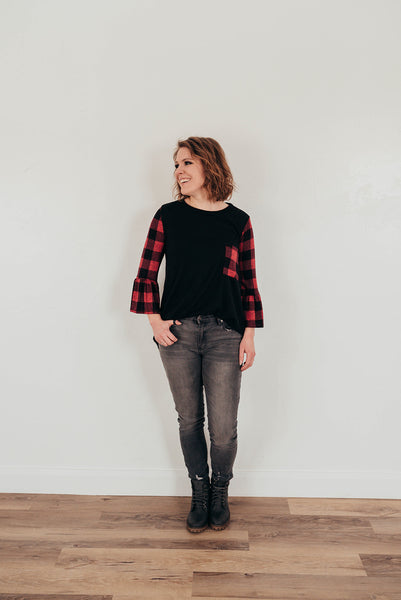 Plaid Bell Sleeve Top