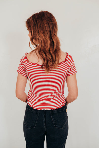 Red Striped Ruffle Top shirt