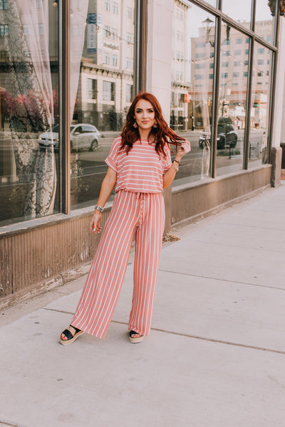 Plus Size Pink Striped Jumpsuit