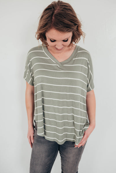 Sage and white striped tunic