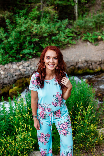 Sky Blue Floral Jumpsuit