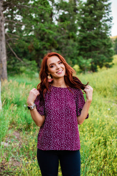 Burgundy Polka Dot Top