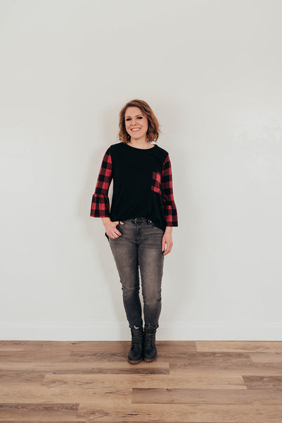 Plaid Bell Sleeve Top