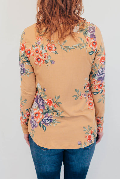 Dark mustard floral criss cross shirt