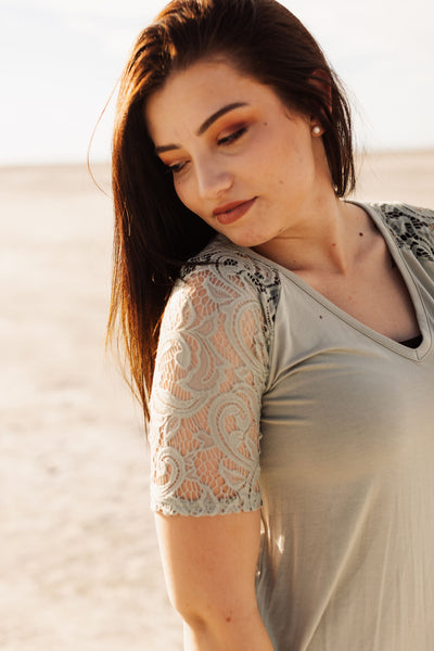 Sage Green Lace Sleeve Top