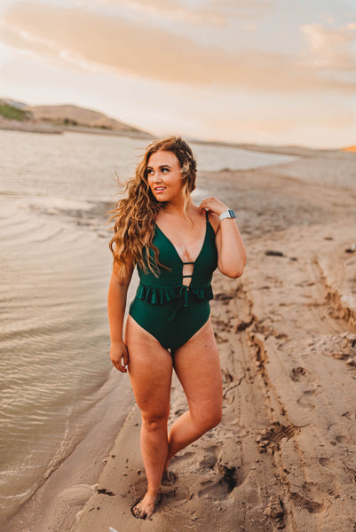 Green ruffle swimsuit