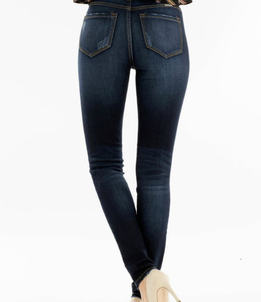 Dark wash button fly kancan jeans