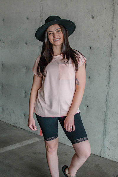 The Stacey - Oversized Pink Pocket Top