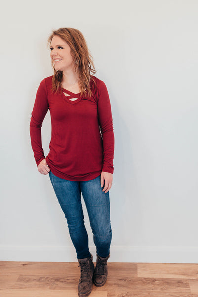Plus size Burgundy criss cross shirt