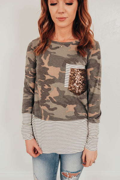 Camo Glitter Pocket Top