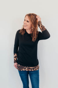 Black shirt with leopard trim