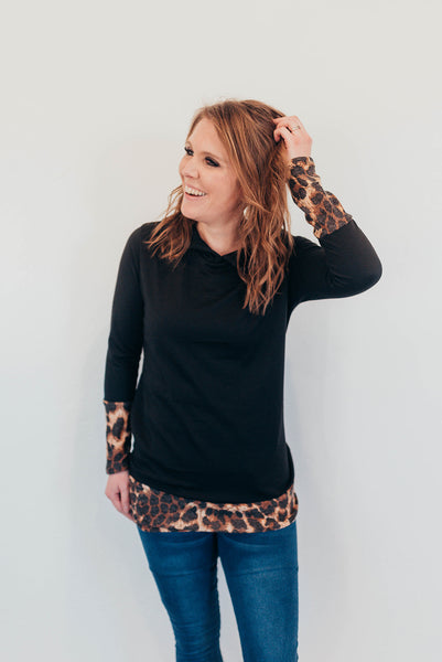 Black shirt with leopard trim