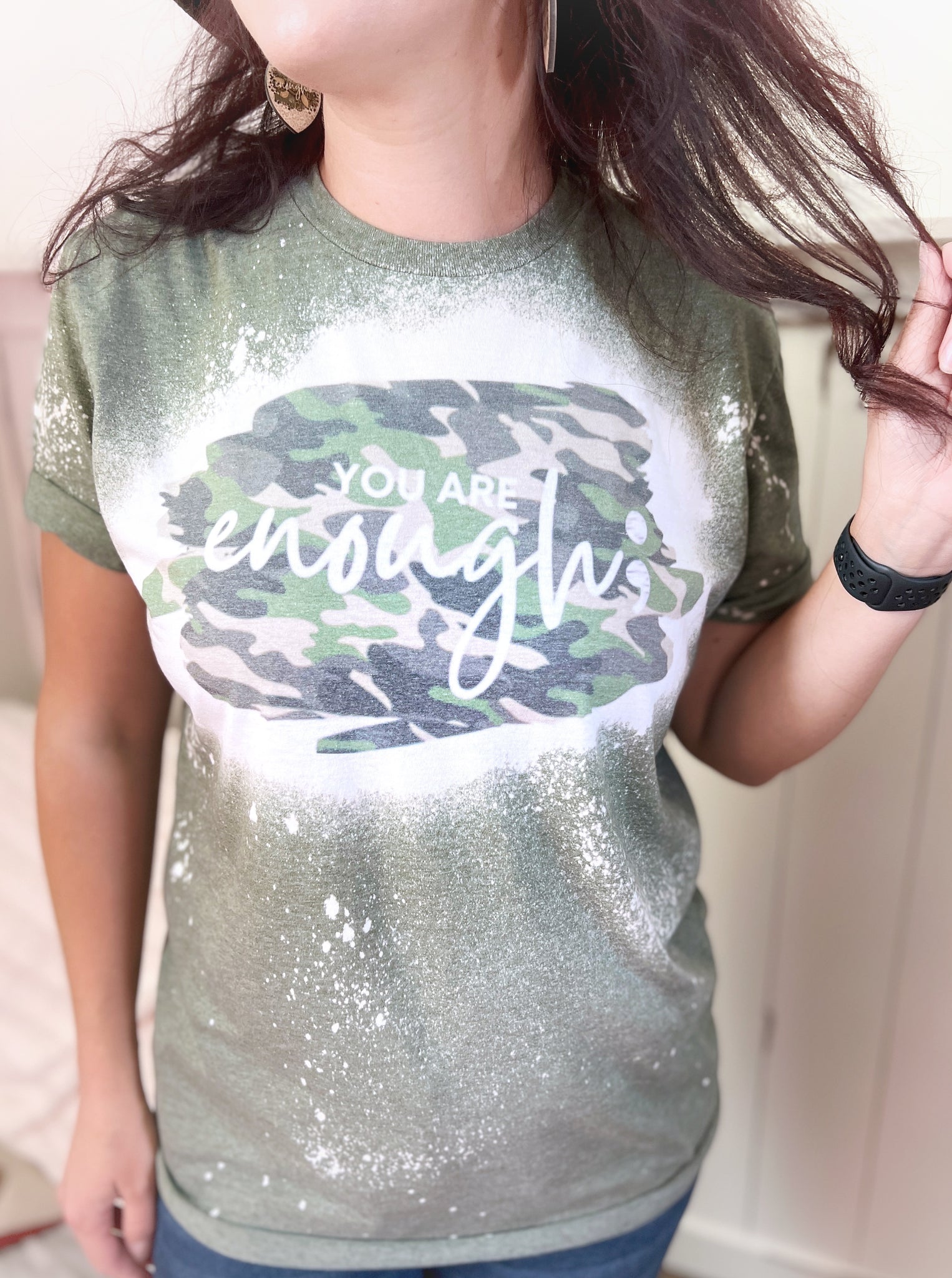 Camo print you are enough bleach shirt