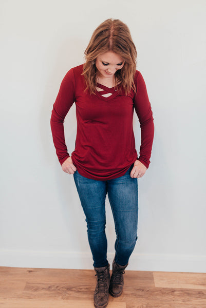Plus size Burgundy criss cross shirt