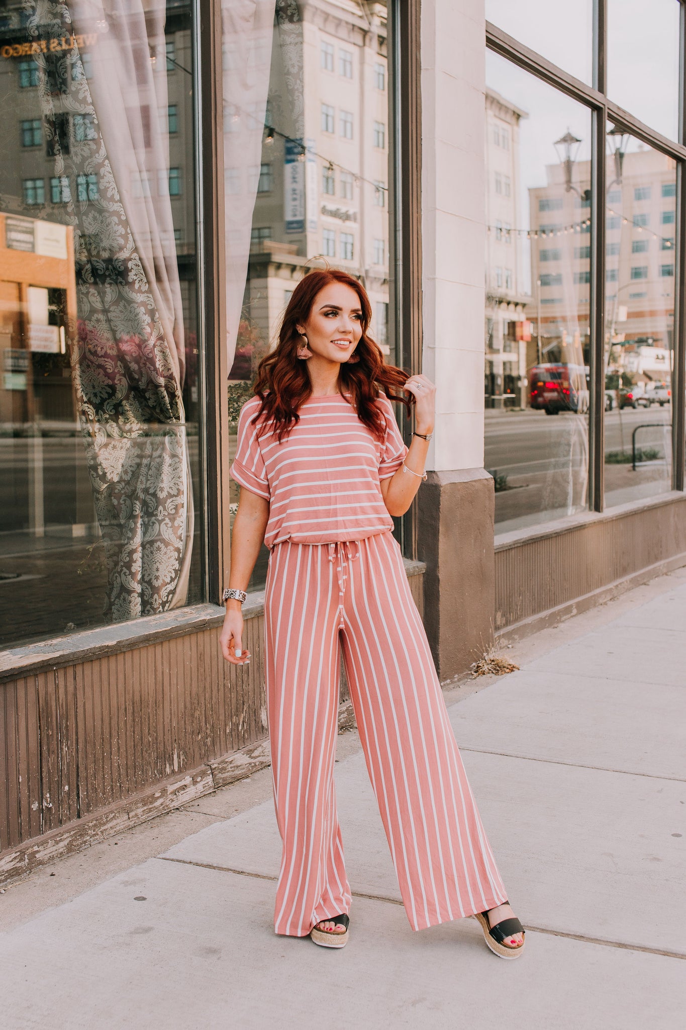 Plus Size Pink Striped Jumpsuit