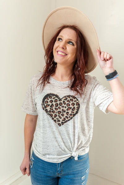White fleck Leopard heart graphic tee shirt