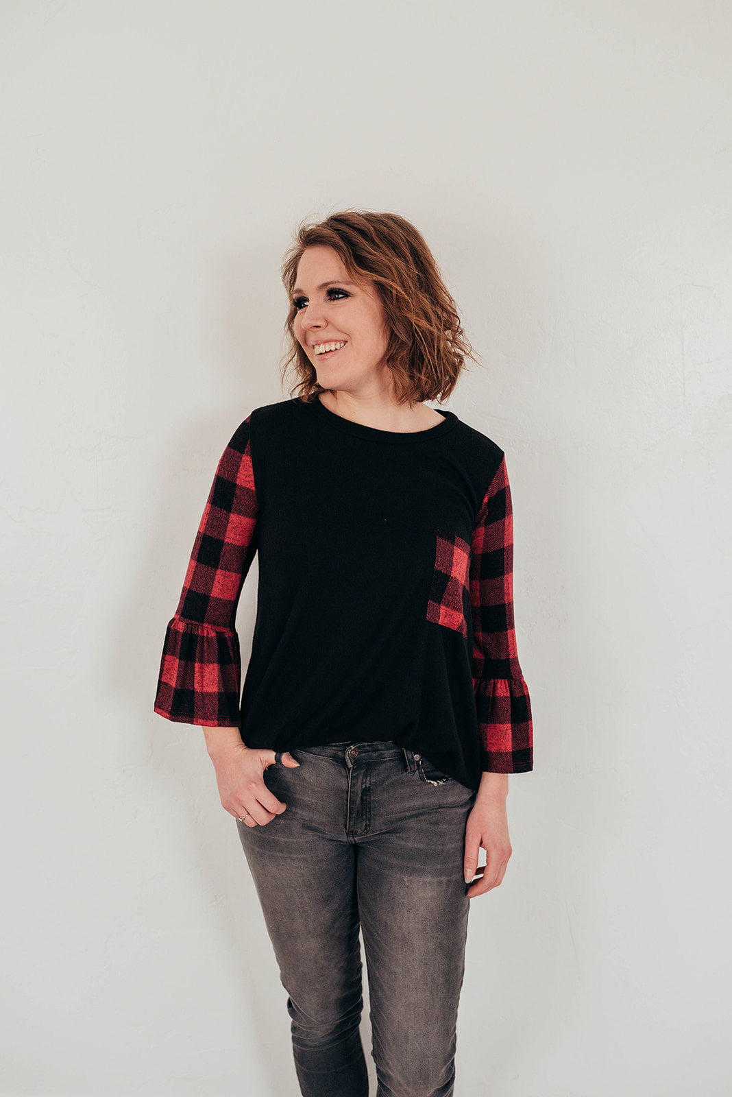 Plaid Bell Sleeve Top