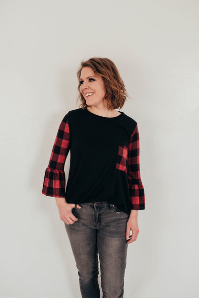 Plaid Bell Sleeve Top
