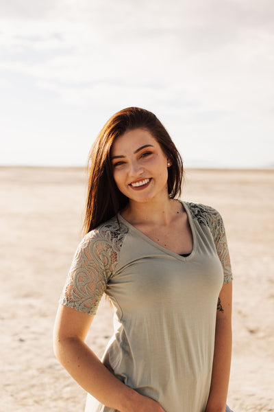 Sage Green Lace Sleeve Top
