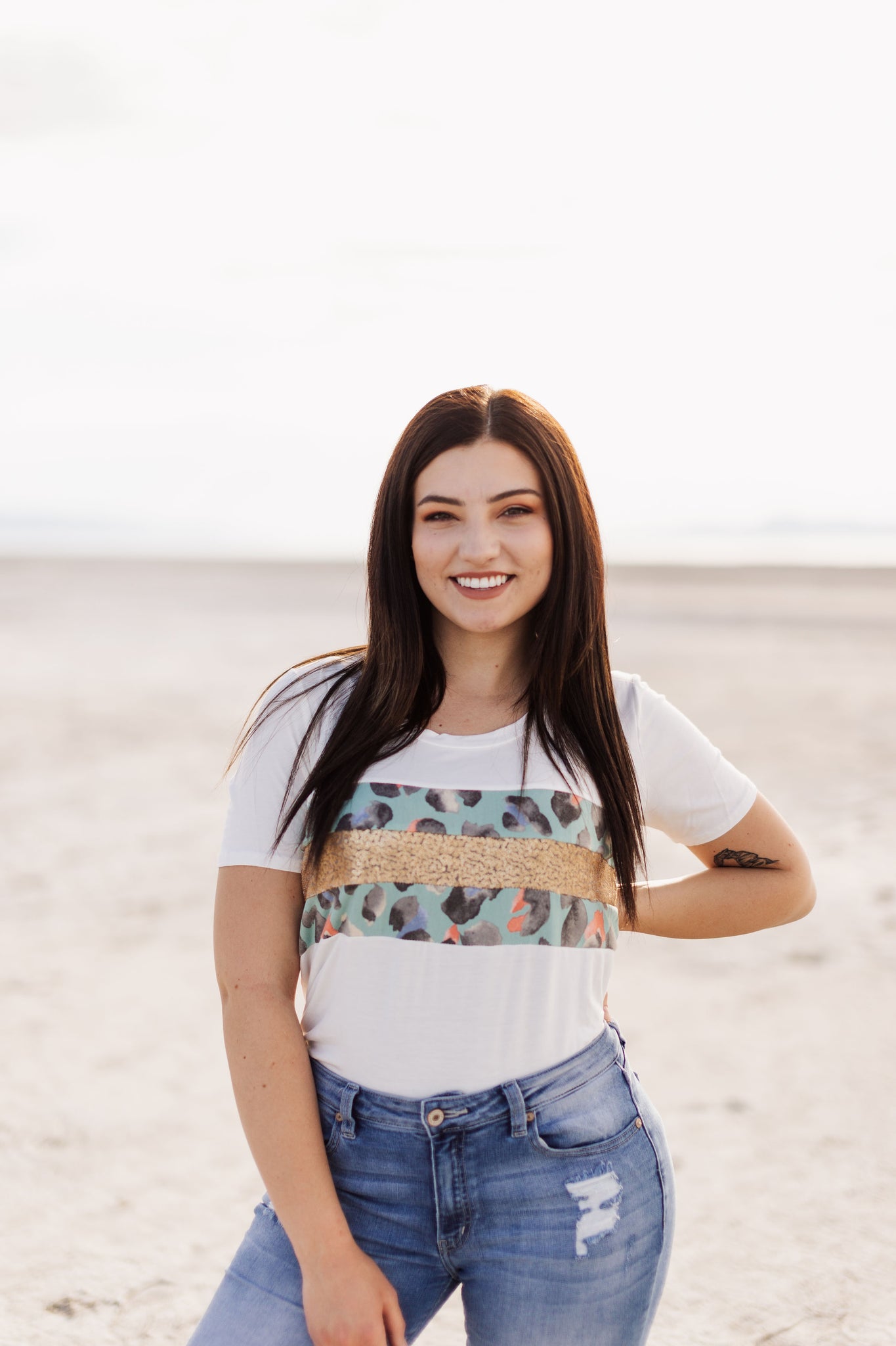 The Pretty Glitter and Leopard Striped Top