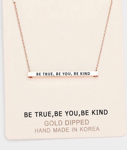 Rose gold be true be you bar necklace