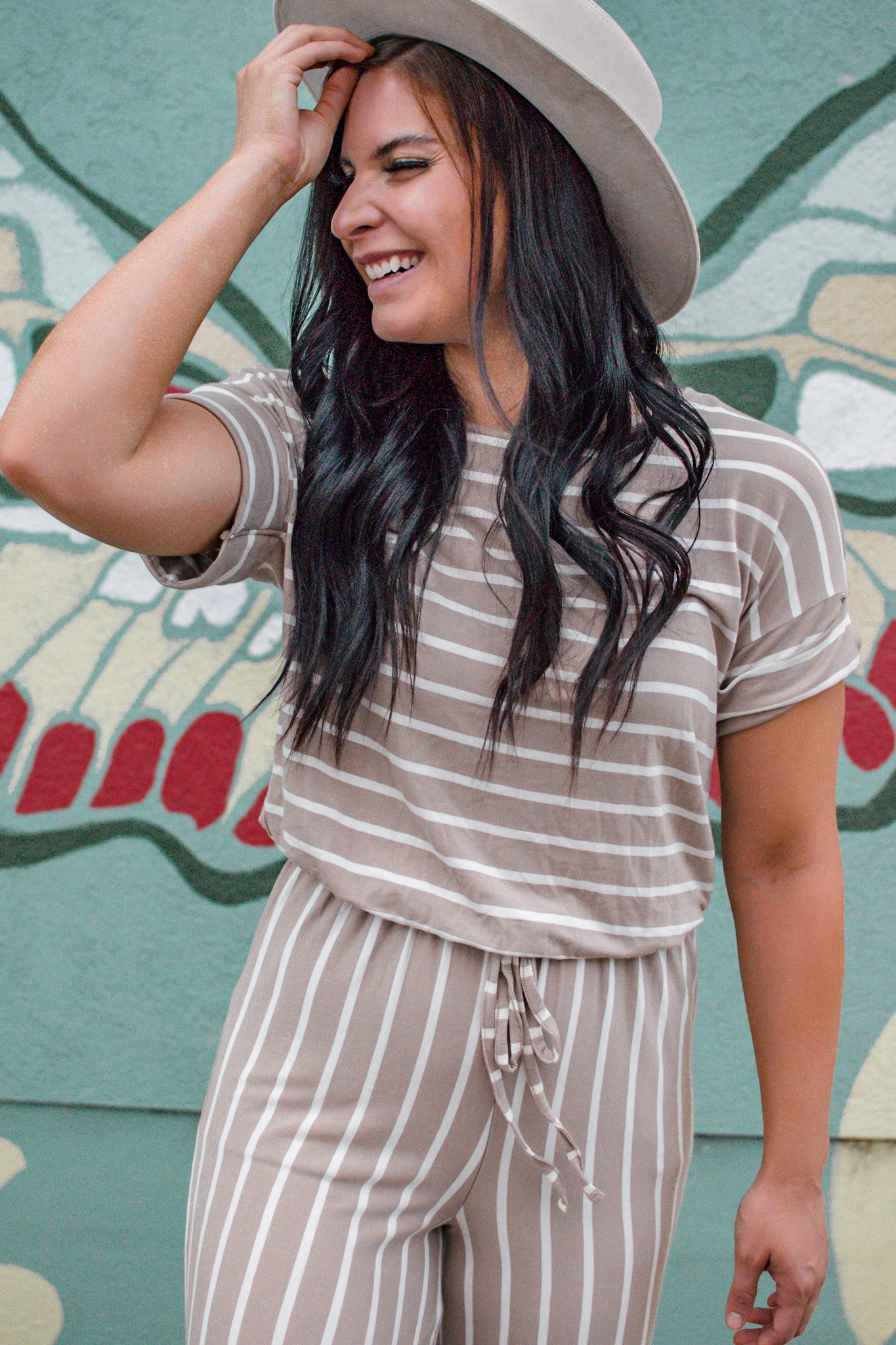 Ash Mocha Striped jumpsuit