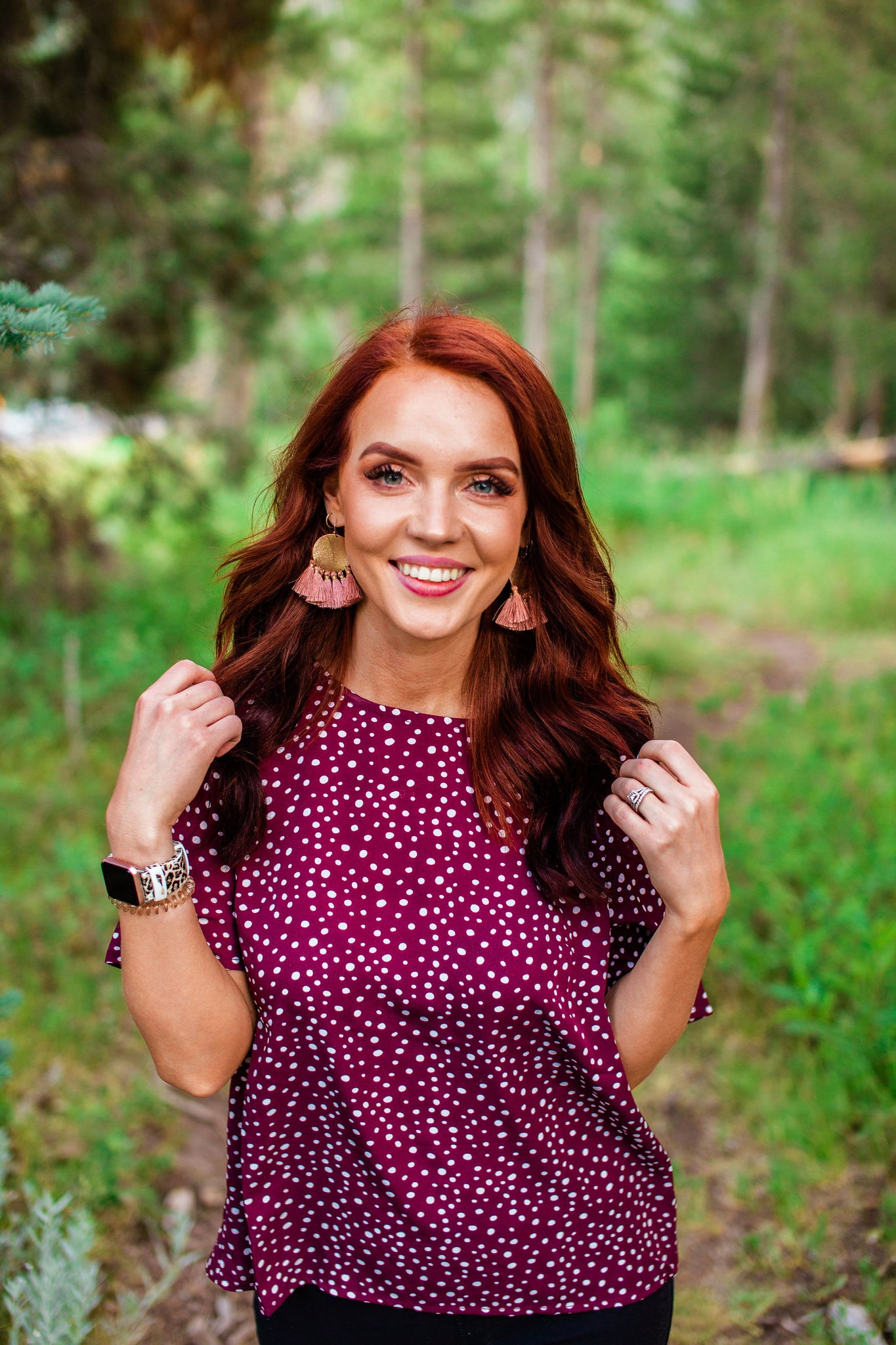 Burgundy Polka Dot Top