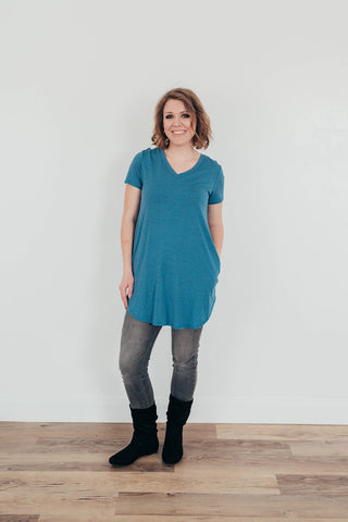 Blue v-neck tunic shirt
