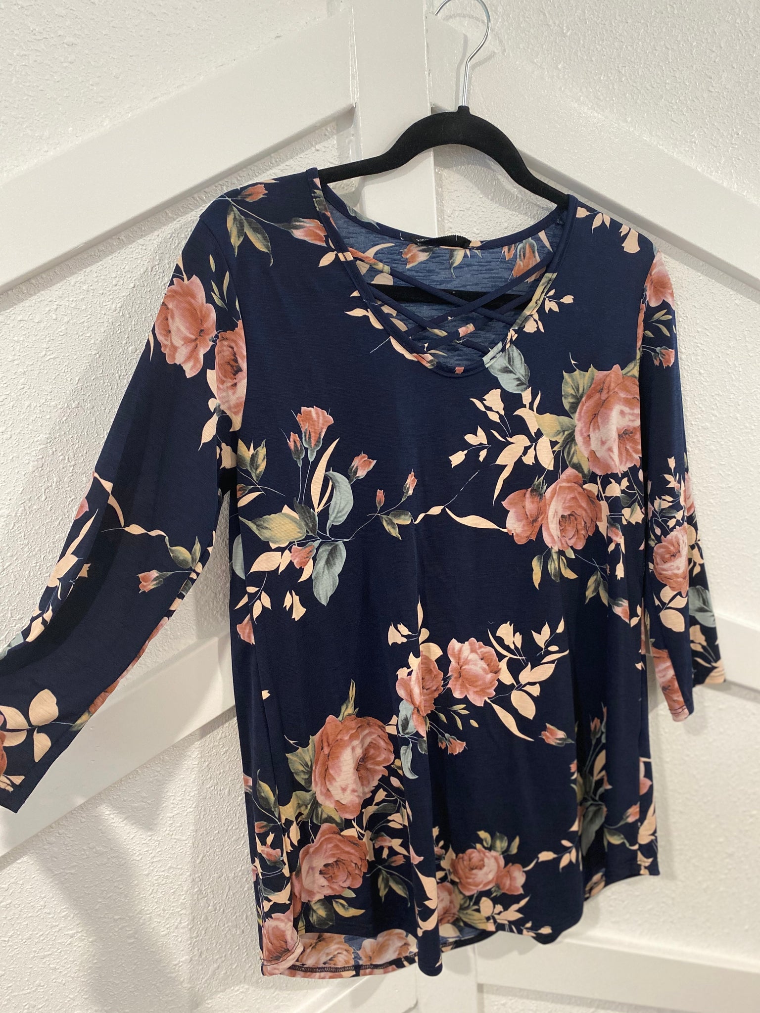 Navy Floral Criss Cross Top