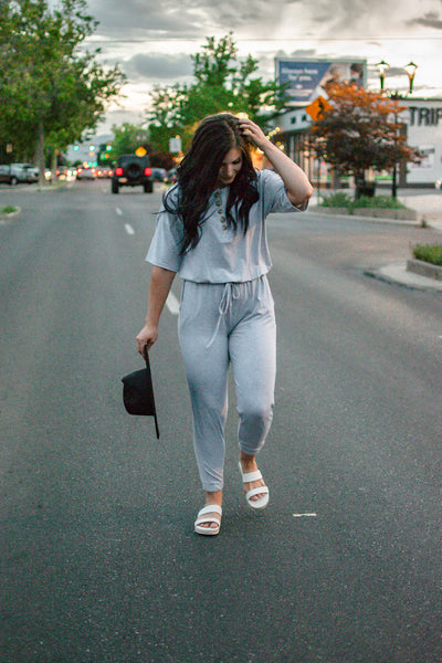 Gray Jumpsuit with jogger bottoms