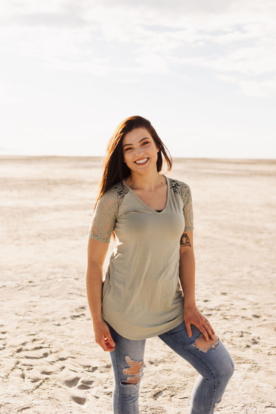 Sage Green Lace Sleeve Top