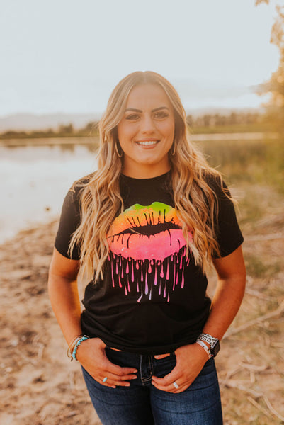 Neon lip drip graphic tee
