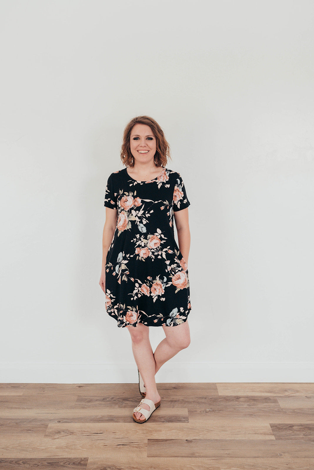 Black Floral Swing Dress
