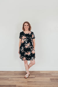 Black Floral Swing Dress