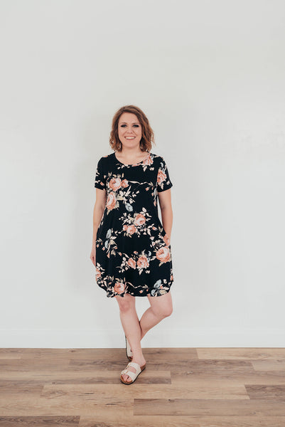 Black Floral Swing Dress